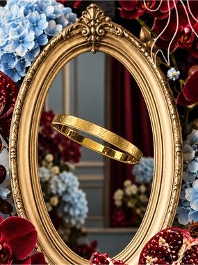Golden Monogram Bangle Bracelet ✨ Sleek Engraved Statement Jewelry